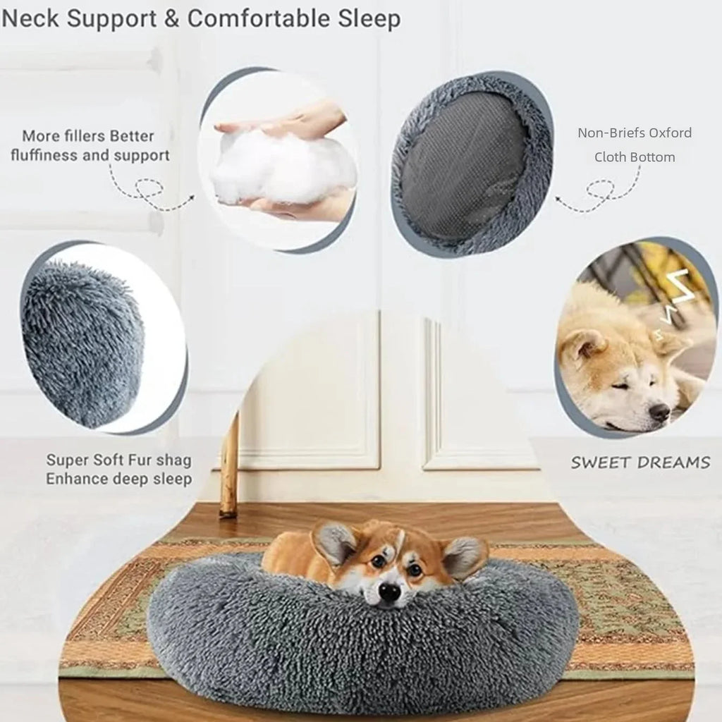 Round Plush Dog Bed — Ultra-Soft & Washable