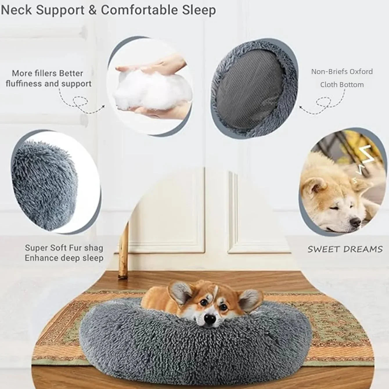 Round Plush Dog Bed — Ultra-Soft & Washable